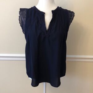 An’ge Women’s Navy Blue Sleeveless Blouse Lace Details Size T2 EUC